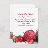 Save The Date Vacances hiver Rouge Ornements Enregistrer la date (Devant / Derrière)
