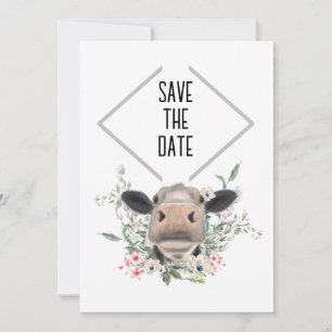 Save The Date vaches nez baiser fleurs aquarelle gris animal de 