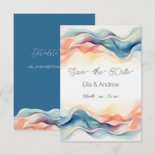 Save The Date Vague de couleur abstraite moderne mariage bleu