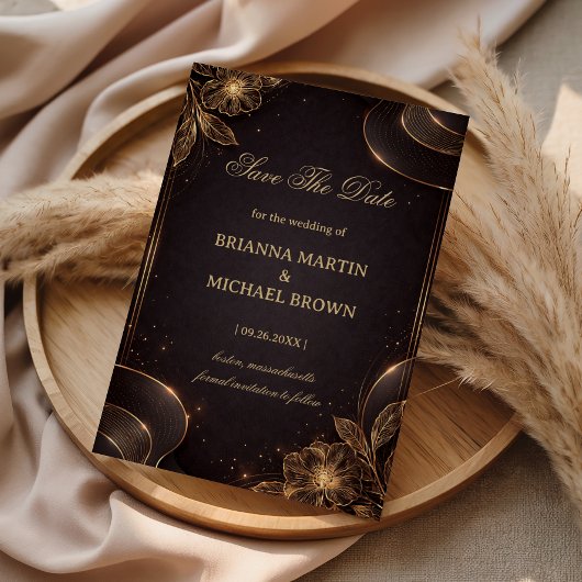 Save The Date Vague Floral Doré Luxueux