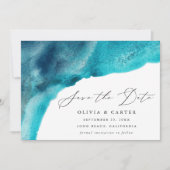Save The Date Vagues d'aquarelle bleu turquoise moderne (Devant)