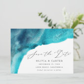 Save The Date Vagues d'aquarelle bleu turquoise moderne (Debout devant)