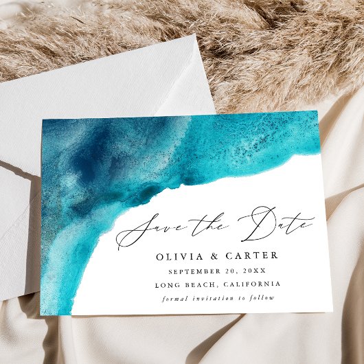 Save The Date Vagues d'aquarelle bleu turquoise moderne