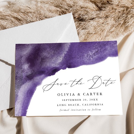 Save The Date Vagues d'aquarelle violette moderne