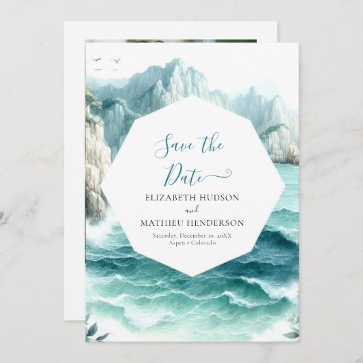 Save The Date Vagues Mariage nautique moderne (Devant / Derrière)