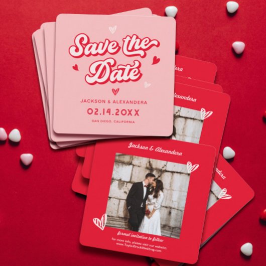 Save The Date Valentines rouges et roses Mariage Photo