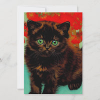 Van Gogh Chat noir Fleurs rouges