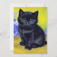 Van Gogh Chat noir Fleurs violettes