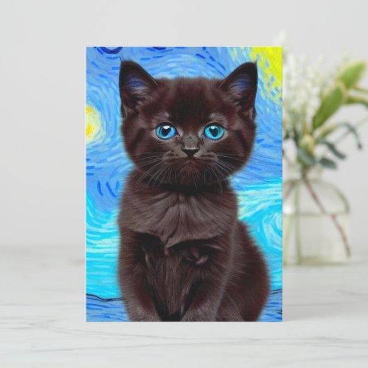 Save The Date Van Gogh Starry Night Black Cat (Debout devant)