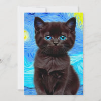 Van Gogh Starry Night Black Cat