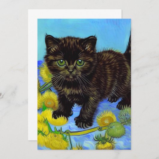 Save The Date Van Gogh Style Chat avec tournesol (Devant / Derrière)