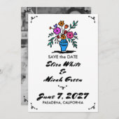 Save The Date Vase de fleurs rustique fantaisiste joli croquis p (Devant / Derrière)