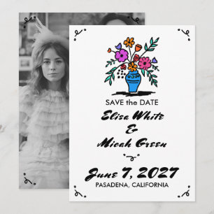 Save The Date Vase de fleurs rustique fantaisiste joli croquis p