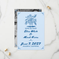 Vase Floral Rustique Fantaisiste Esquisse Bleu Pho