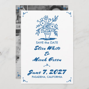 Save The Date Vase florale Rustique Whimsical croquis bleu photo