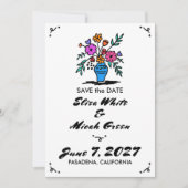 Save The Date Vase florale rustique Whimsical mignon Sketch B&W  (Devant)