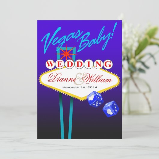 Save The Date Vegas Baby ! Mariage Enregistrer la date bleu (Debout devant)