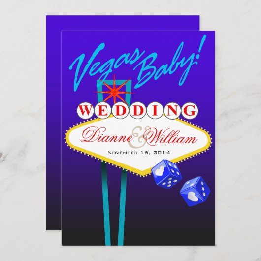 Save The Date Vegas Baby ! Mariage Enregistrer la date bleu (Devant / Derrière)