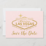 Save The Date Vegas Mariage Signer Photo Enregistrer La Date<br><div class="desc">Le célèbre panneau Welcome to Las Vegas (modifié pour lire le Mariage à Las Vegas) en fausse feuille d'or sur un arrière - plan noir de couleur modifiable enregistrer la carte de date avec votre photo customisée au dos. Le design typographique unique est personnalisé afin que vous puissiez créer un...</div>