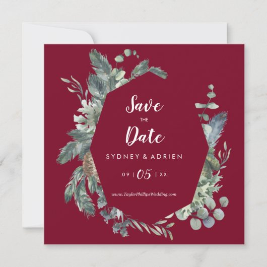 Save The Date Végétation d'hiver Mariage Bourgogne Enregistrer L (Devant)