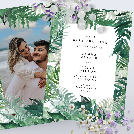 Save The Date Végétation feuillue Aquarelle moderne Photo