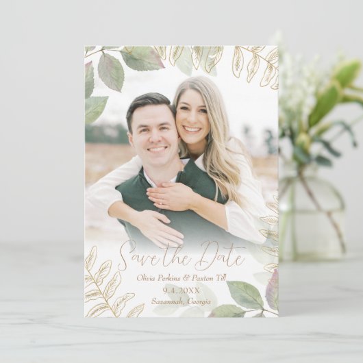 Save The Date Végétation Moderne avec Or (Debout devant)