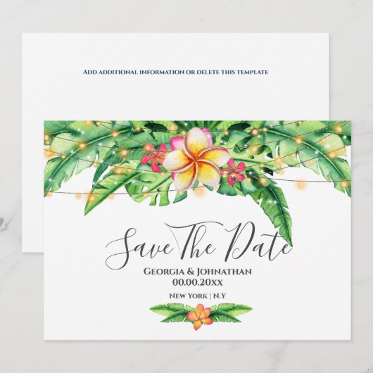 Save The Date Végétation tropicale laine de plage lumières frang (Devant / Derrière)