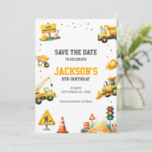 Save The Date Véhicules de construction Camion de vidage Bulldoz (Debout devant)