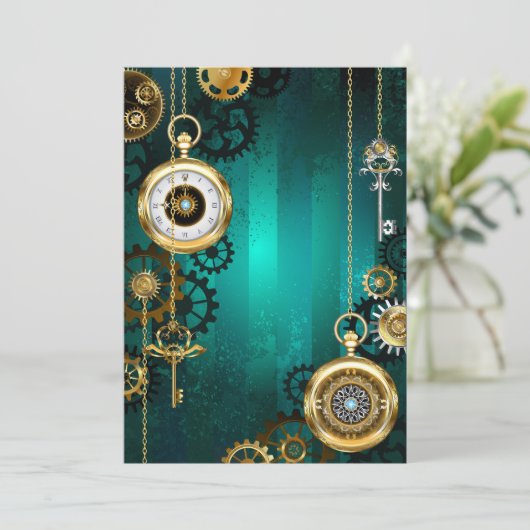 Save The Date Veille bijoux Steampunk sur un Arrière - plan vert (Debout devant)