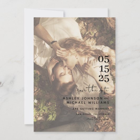 Save The Date Vellum Look Main Lettré Typographie Photo (Devant)