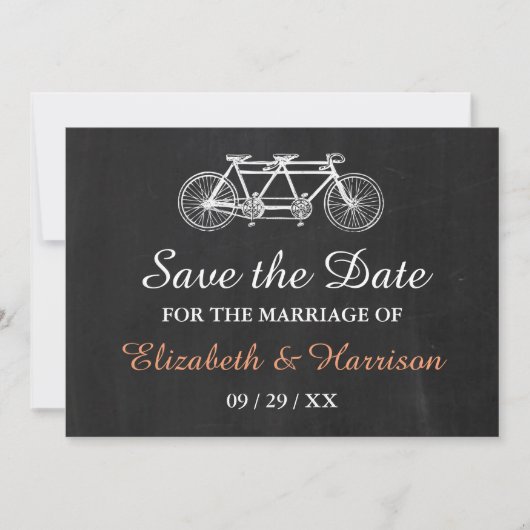Save The Date Vélo Tandem Sur Chalkboard Mariage Enregistrer La  (Devant)