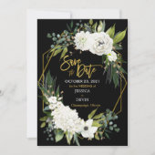Save The Date Velours floral blanc moderne Black Gold Géométriqu (Devant)