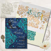 Save The Date Velvet Turquoise et marine Mariage de luxe