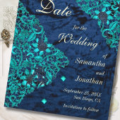 Save The Date Velvet Turquoise et marine Mariage de luxe