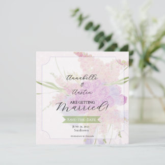 Save The Date Vendretti Bleu Arc et Bouquet sur Rose Pâle