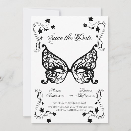 Save The Date Venetia Carnivale Masque Victorian Ornate Flourdis (Devant)