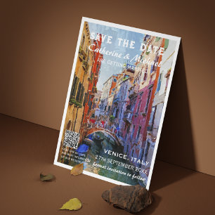 Save The Date Venice Italie Mariage Voyage Style d'affiche QR Co
