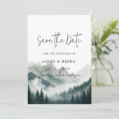 Save The Date Verdant Peaks Misty Forest Watercolor (Debout devant)
