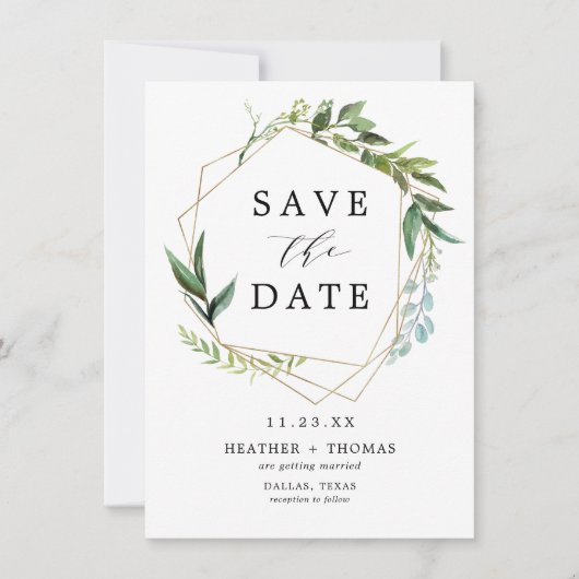 Save The Date Verdure Aquarelle Feuille Rustique (Devant)
