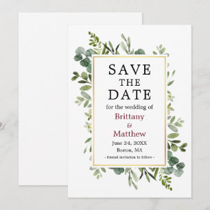 Save The Date Verdure botanique Eucalyptus Bourgogne