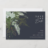Save The Date Verdure et feuille d'or Script Dark Navy Horizonta (Devant)