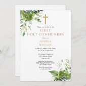 Save The Date Verdure Floral Monogramme Première Communion saint (Devant / Derrière)