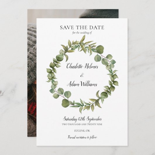 Save The Date Verdure Foliage Garland Mariage photo (Devant / Derrière)