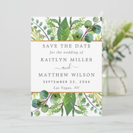 Save The Date Verdure & Or Mariage Élégant Enregistrer La Date (Debout devant)