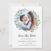 Save The Date Verdure rustique Wreath Photo Mariage élégant (Devant)