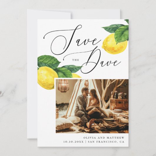 Save The Date Verger de Citrons Rustique. Mariage Élégant dans u (Devant)