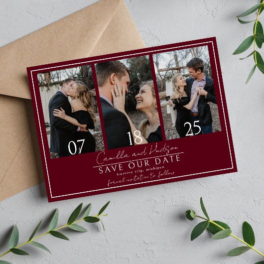 Save The Date Véritable Simplicité 4 | Bourgogne foncé | Mariage