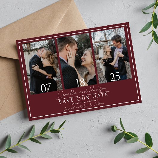 Save The Date Véritable Simplicité 4 | Bourgogne Profond | Maria