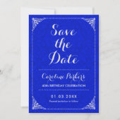 Save the Date Verjaardag - Silver Royal Blue Damas Kaart (Voorkant)