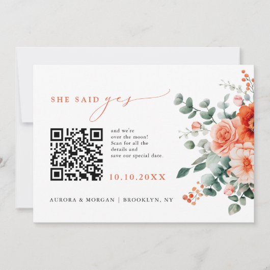 Save The Date Verona Sunset Bright Orange Modern Photo Code QR (Devant)